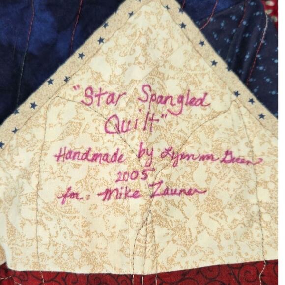 VINTAGE Y2K Patriotic Handmade Quilt Red White Blue Star Spangled Patchwork USA - Picture 6 of 6